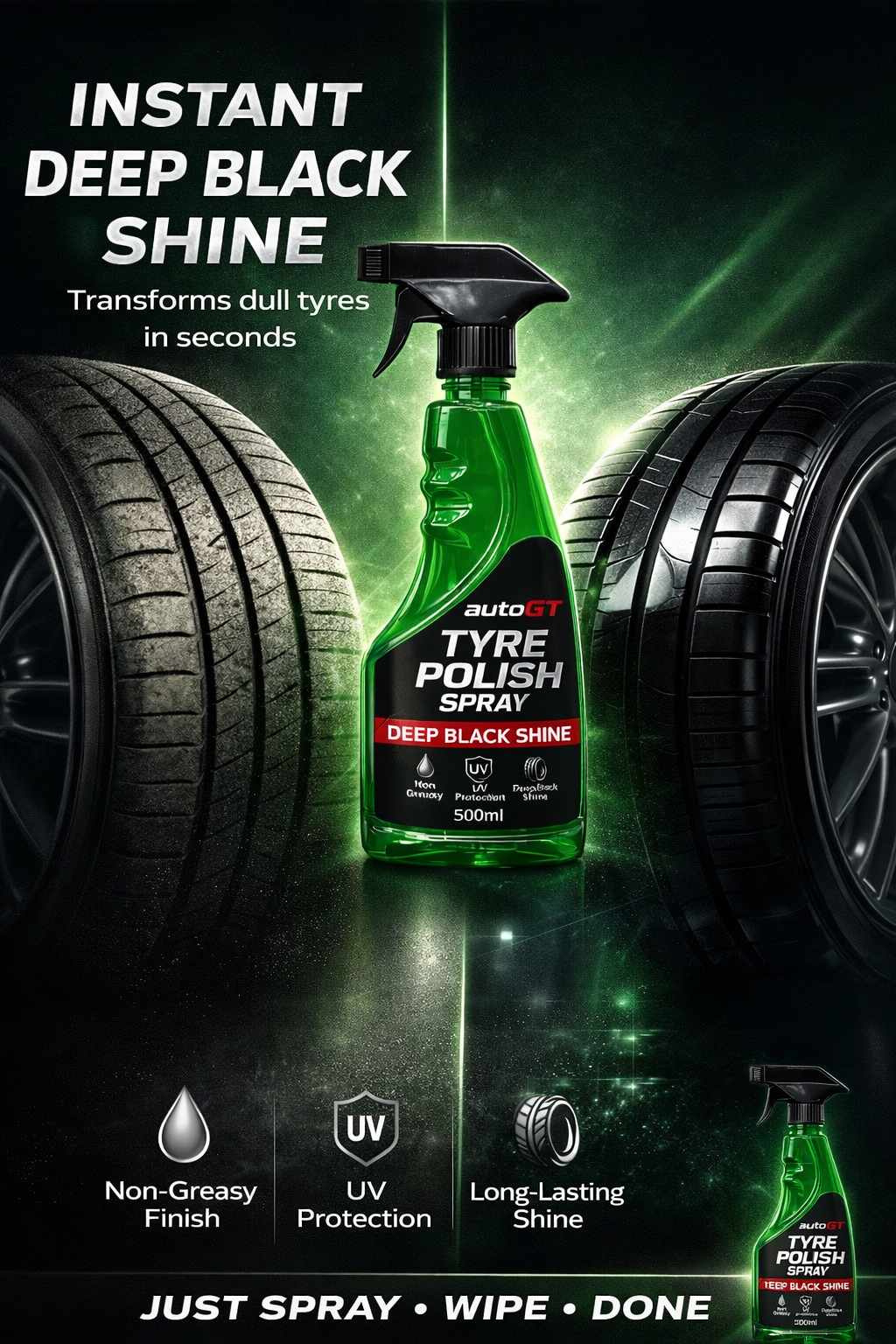 autoGT Tyre Polish – Deep Black Shine & Long Lasting Protection