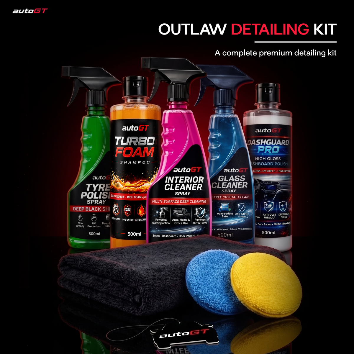 autoGT Outlaw Detailing Kit – Complete Interior & Exterior Car Care Combo (9 in 1)