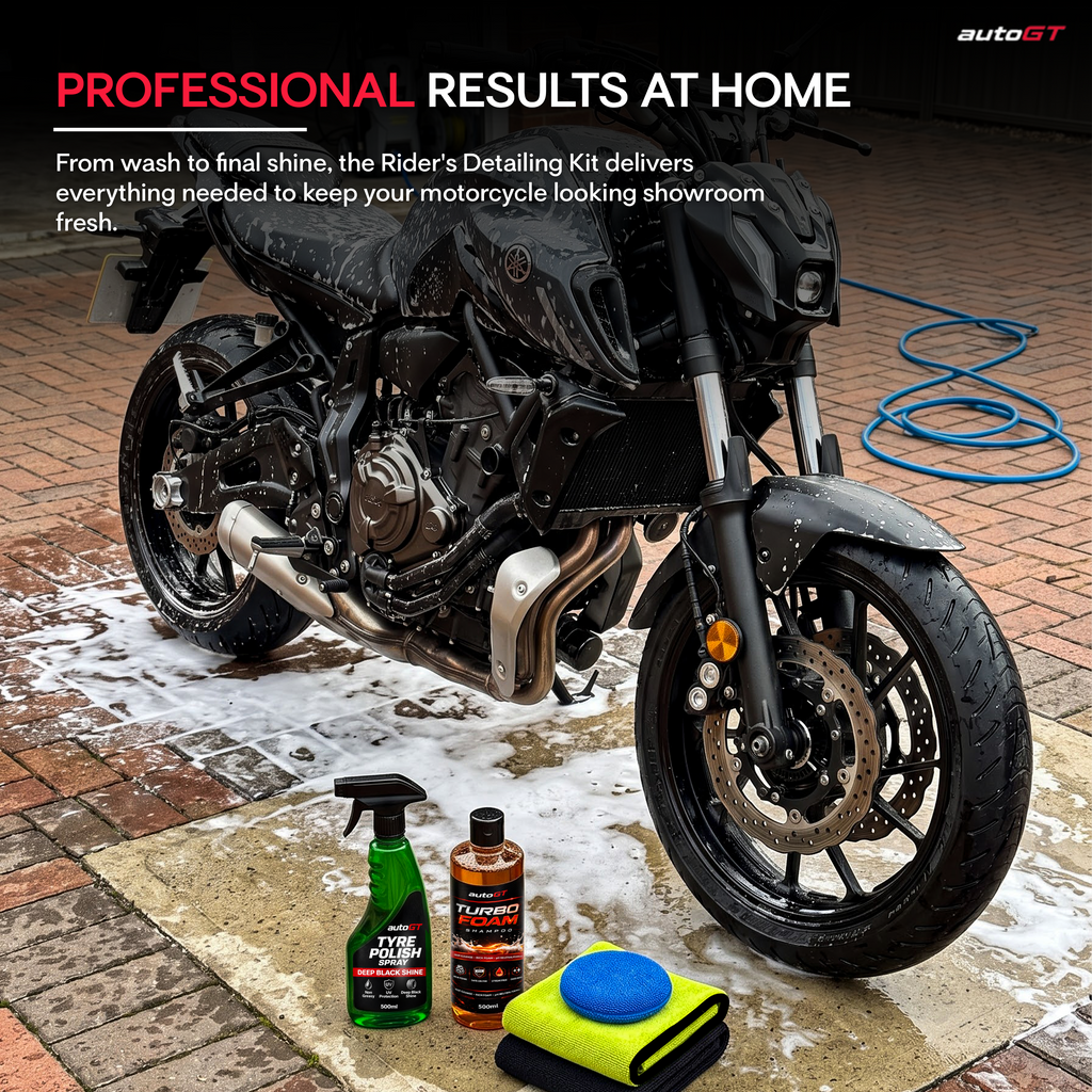 autoGT Rider's Detailing Kit | Complete 5-in-1 Bike Cleaning & Shine Kit