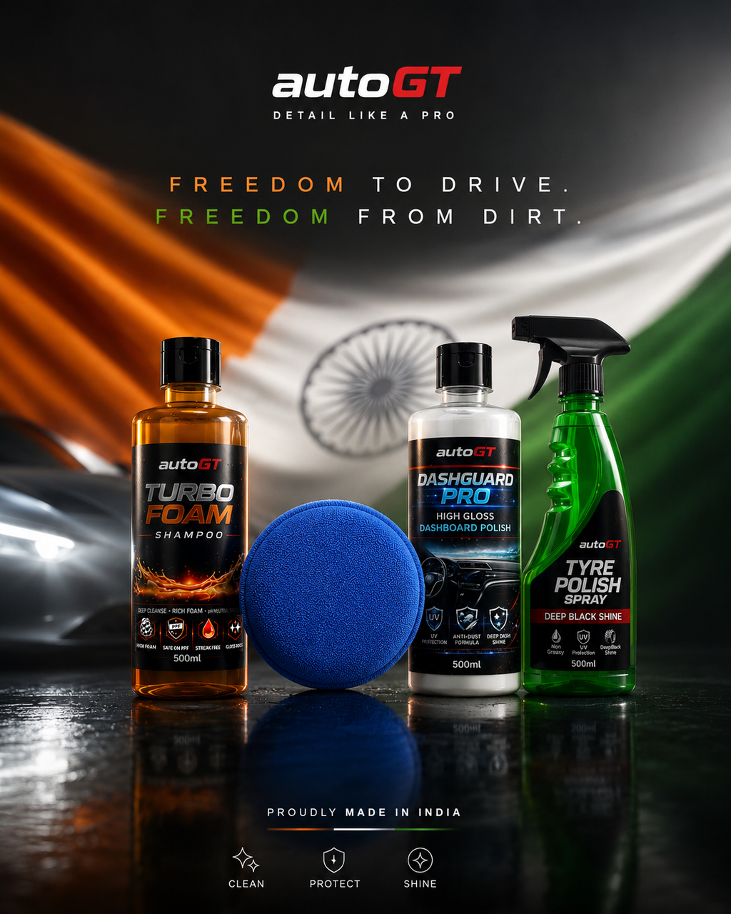 autoGT Tricolor Detailing Kit | Independence Day Special | Complete Car Care Combo | Limited Edition