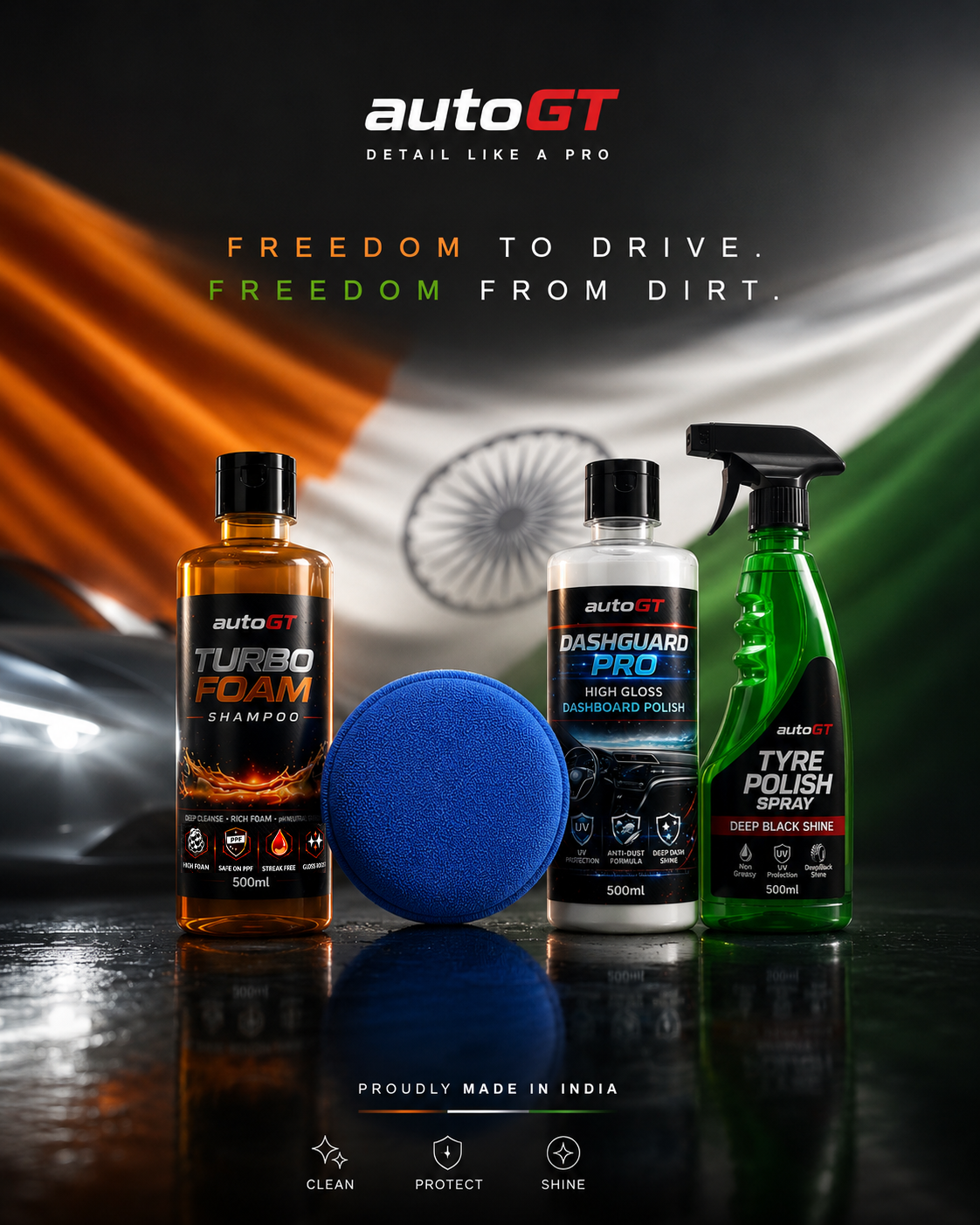 autoGT Tricolor Detailing Kit | Independence Day Special | Complete Car Care Combo | Limited Edition
