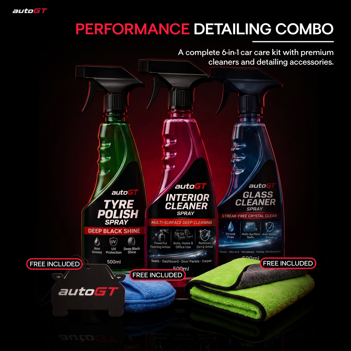 autoGT Performance Detailing Combo (6-in-1 Kit) + with Free Accessories