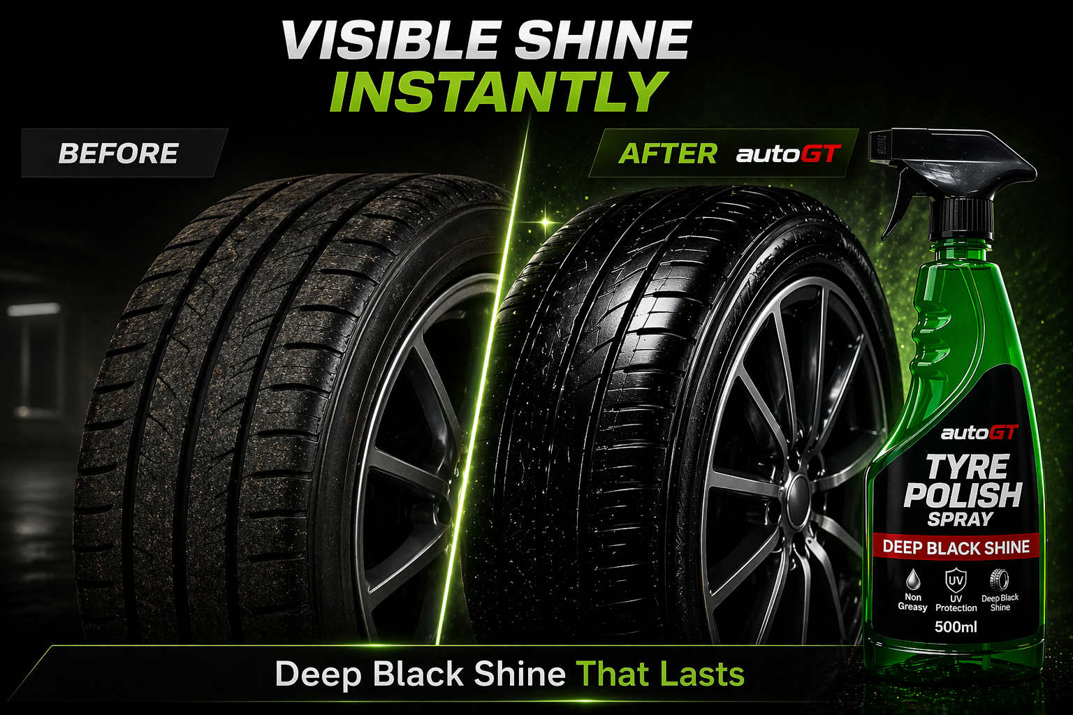 autoGT Tyre Polish – Deep Black Shine & Long Lasting Protection